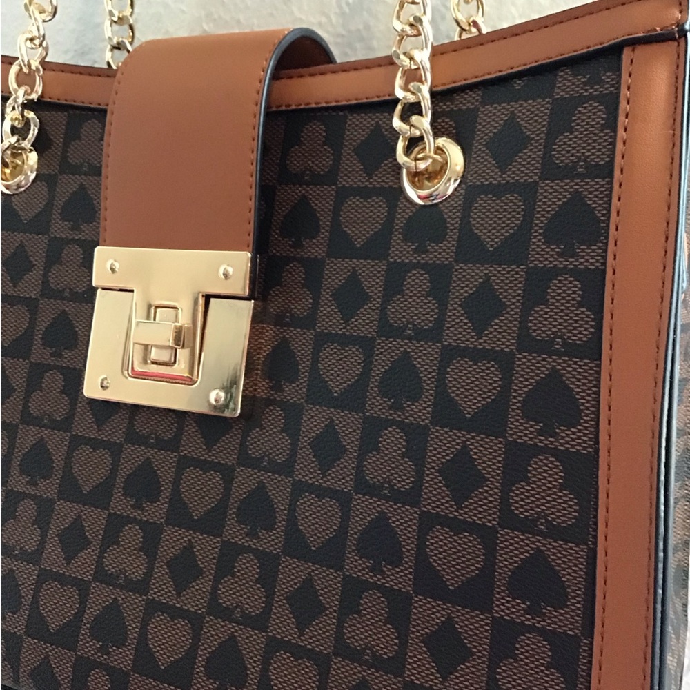 NWOT vegan leather Brown and Tan Tote Bag